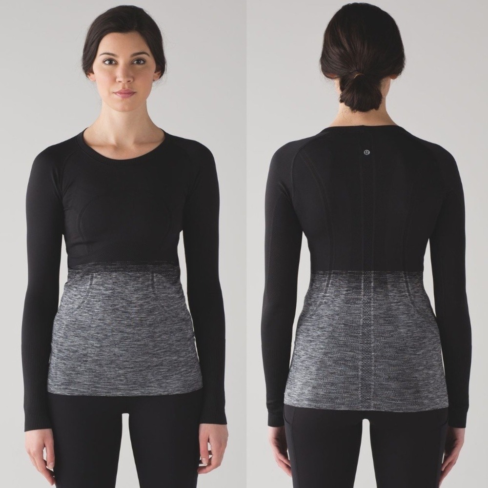 Lululemon Swiftly Tech Long Sleeve Crew, White / Black Ombre, Size 12, W3AFAS